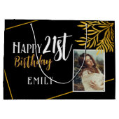 Gelukkige 21ste Verjaardag Gouden Fotoachtergrond Groot Cadeauzakje (Achterkant)