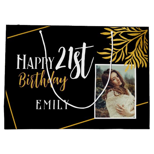 Gelukkige 21ste Verjaardag Gouden Fotoachtergrond Groot Cadeauzakje (Achterkant)