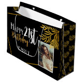 Gelukkige 21ste Verjaardag Gouden Fotoachtergrond Groot Cadeauzakje (Voorkant Gekanteld)