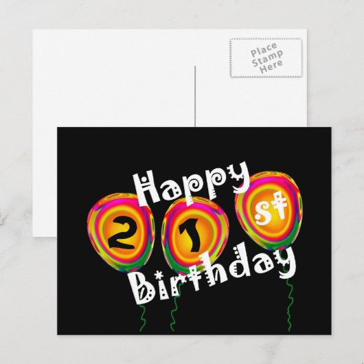 Gelukkige 21ste verjaardag Kleurrijke ballonnen Briefkaart (Voorkant / Achterkant)