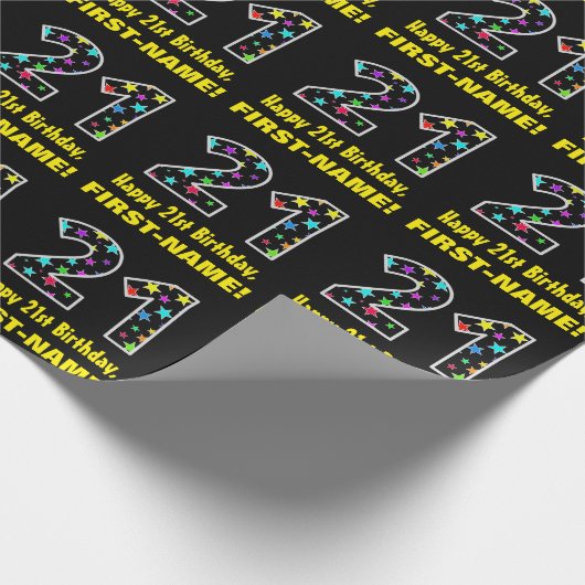 Gelukkige 21ste verjaardag, Leuke kleurrijke sterr Cadeaupapier (Hoek)