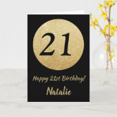 Gelukkige 21ste verjaardag zwarte en gouden glitte kaart (Gele Bloem)