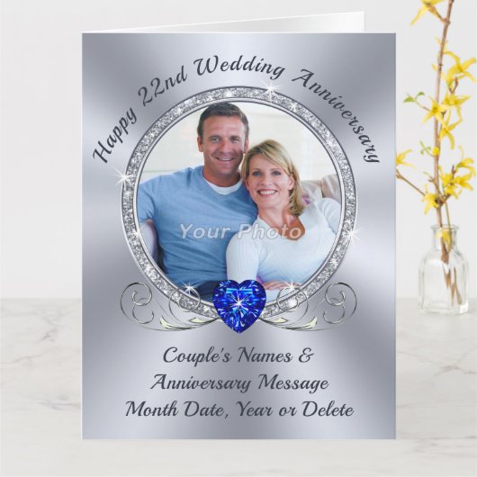 Gelukkige 22e Bruiloft Jubileum Kaart voor Haar of (Gele Bloem)