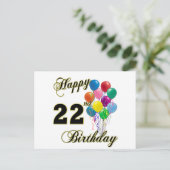 Gelukkige 22e Verjaardag met Ballonnen Briefkaart (Staand voorkant)
