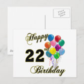 Gelukkige 22e Verjaardag met Ballonnen Briefkaart (Voorkant / Achterkant)