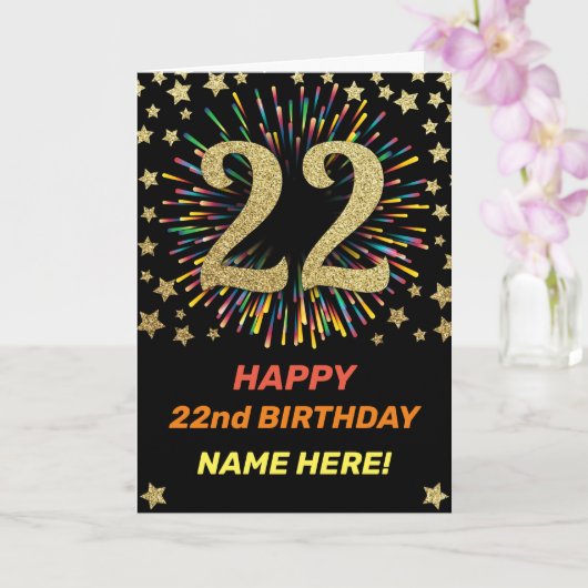 Gelukkige 22e Verjaardag Zwart & Goud Regenboog Vu Kaart (Orchidee)