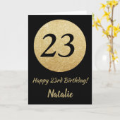 Gelukkige 23e Verjaardag Zwart en Goud Glitter Kaa Kaart (Gele Bloem)