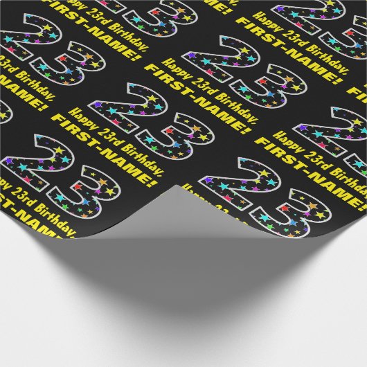 Gelukkige 23ste Verjaardag, Leuk Kleurrijk Sterren Cadeaupapier (Hoek)