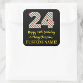 Gelukkige 24e Verjaardag & Vrolijk Kerstmis, Douan Vierkante Sticker (Tas)