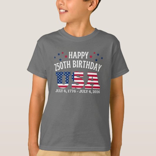 Gelukkige 250e verjaardag VS 4 juli T-shirt (Voorkant)