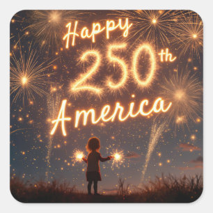 Gelukkige 250ste verjaardag Amerika in vuurwerk Vierkante Sticker