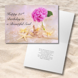 Gelukkige 25e Verjaardag Peony met Seashells Kaart