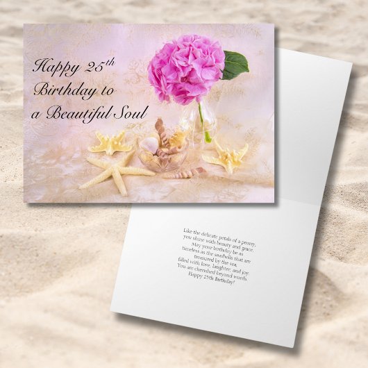 Gelukkige 25e Verjaardag Peony met Seashells Kaart