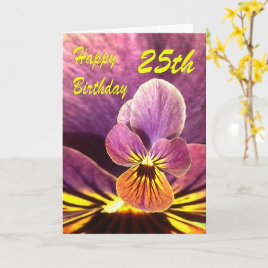 Gelukkige 25ste Verjaardag Bloem Pansy Kaart (Gele Bloem)