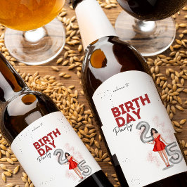 Gelukkige 25ste verjaardag, illustratie wijn etiket