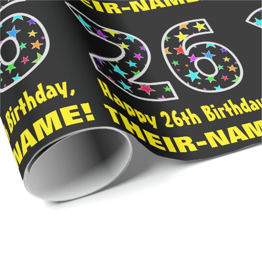 Gelukkige 26e Verjaardag, Leuk Kleurrijk Sterren P Cadeaupapier (Rol Hoek)