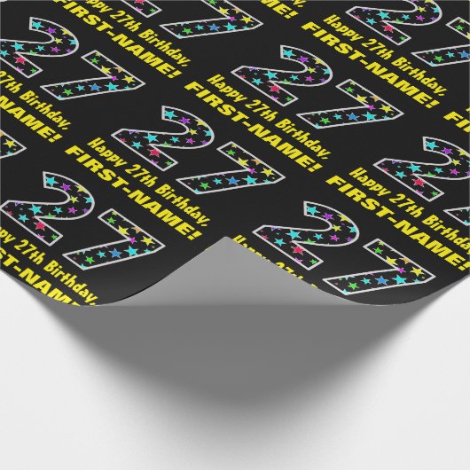 Gelukkige 27e verjaardag, Leuke kleurrijke sterren Cadeaupapier (Hoek)