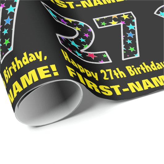 Gelukkige 27e verjaardag, Leuke kleurrijke sterren Cadeaupapier (Rol Hoek)