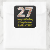 Gelukkige 27e Verjaardag & Vrolijk Kerstmis, Douan Vierkante Sticker (Tas)