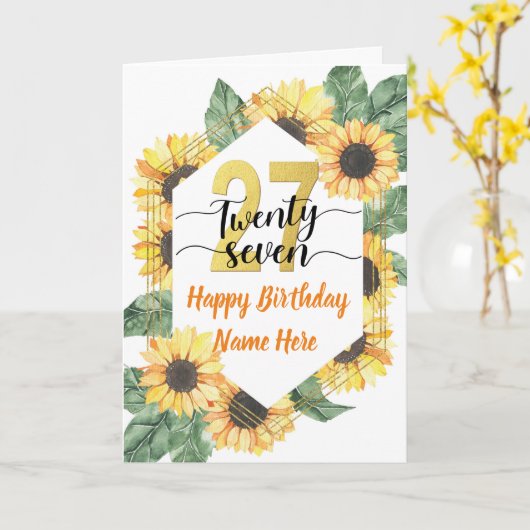 Gelukkige 27e Verjaardag Zonnebloem Groet Kaart (Gele Bloem)