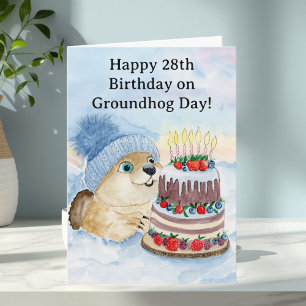Gelukkige 28e Groundhog Day verjaardag Kaart