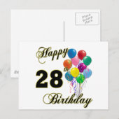 Gelukkige 28e verjaardag cadeaus met ballonnen briefkaart (Voorkant / Achterkant)