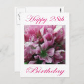 Gelukkige 28e verjaardag Roze en Groene Bloem Briefkaart (Voorkant / Achterkant)