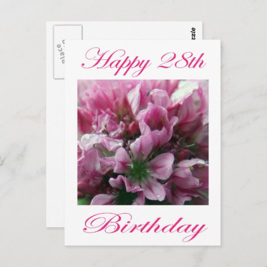 Gelukkige 28e verjaardag Roze en Groene Bloem Briefkaart (Voorkant / Achterkant)