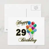 Gelukkige 29e verjaardag cadeaus met ballonnen briefkaart (Voorkant / Achterkant)