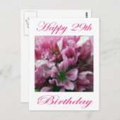 Gelukkige 29e verjaardag Roze en Groene Bloem Briefkaart (Voorkant / Achterkant)