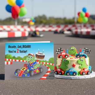 Gelukkige 2e verjaardag Dinosaurus Race Auto Klaar Kaart