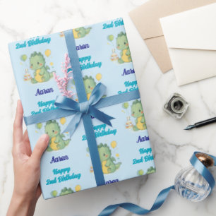Gelukkige 2e verjaardag, Draak, Jongen, Persoonlij Cadeaupapier