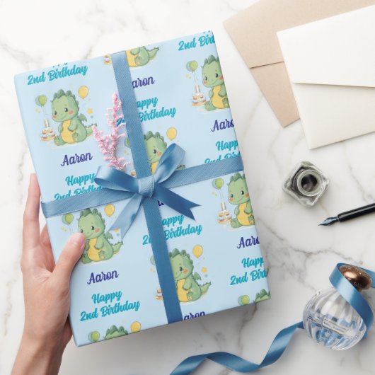 Gelukkige 2e verjaardag, Draak, Jongen, Persoonlij Cadeaupapier (Geschenken)