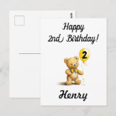 Gelukkige 2e Verjaardag, Gepersonaliseerde Teddybe Briefkaart (Voorkant / Achterkant)