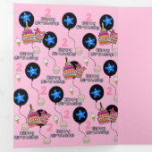 Gelukkige 2e Verjaardag Kaart, #2 Verjaardag Roze Drieluik Kaart (Binnenzijde eerst)