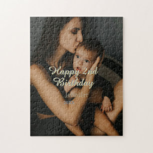 Gelukkige 2e verjaardag kinderen baby moeder geel legpuzzel