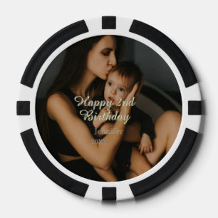 Gelukkige 2e verjaardag kinderen baby moeder geel poker chips