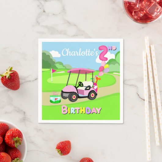 Gelukkige 2e Verjaardag Polka Dot Pink Girly Golf Servet (Insitu)