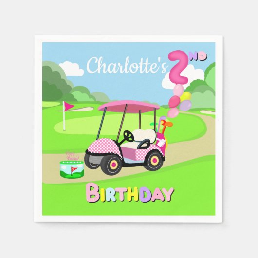 Gelukkige 2e Verjaardag Polka Dot Pink Girly Golf Servet (Voorkant)