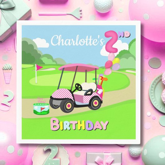 Gelukkige 2e Verjaardag Polka Dot Pink Girly Golf Servet
