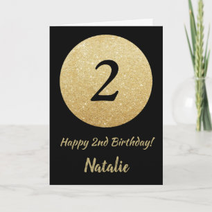 Gelukkige 2e verjaardag Zwarte en Gouden Glitter K Kaart
