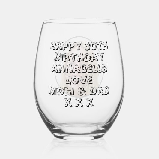 Gelukkige 30e Verjaardag Dochter Naam & Foto Wijnglas Zonder Voet (Voorkant)