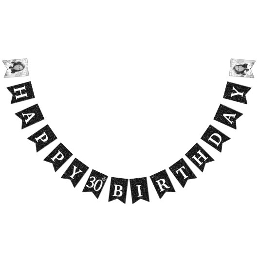 Gelukkige 30e verjaardag Foto Black Glitter Vlaggetjes (Alle)
