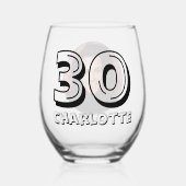 Gelukkige 30e verjaardag foto en naamfeest wijnglas zonder voet (Voorkant)