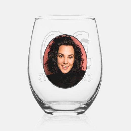 Gelukkige 30e verjaardag foto en naamfeest wijnglas zonder voet (Achterkant)