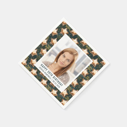 Gelukkige 30e verjaardag Foto Glam Star Ballonnen Servet (Hoek)