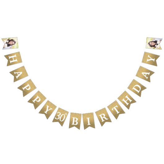 Gelukkige 30e Verjaardag Foto Gold Glitter Vlaggetjes (Alle)