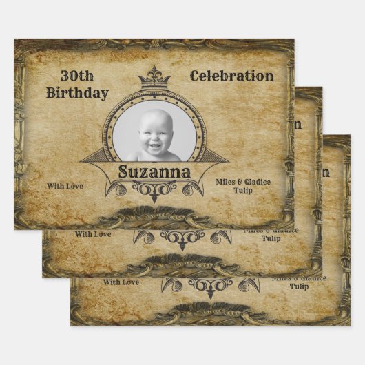 Gelukkige 30e Verjaardag  Foto Monogram Gold Inpakpapier Vel (Set)