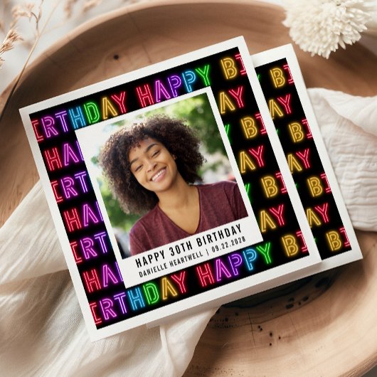 Gelukkige 30e verjaardag Foto Rainbow Neon Servet