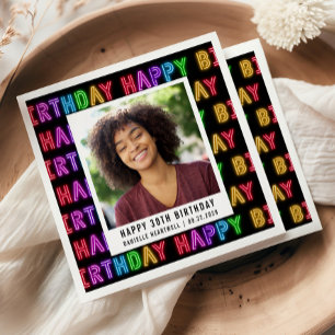 Gelukkige 30e verjaardag foto regenboog neon servet